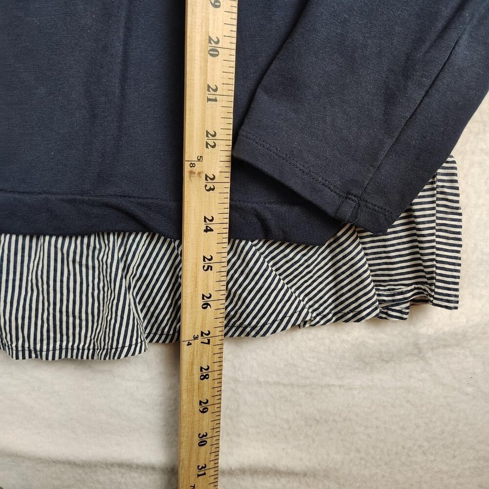 Crown & Ivy Nautical Shirt Womens Petite XL Navy Striped Ruffled - Picture 5 of 7